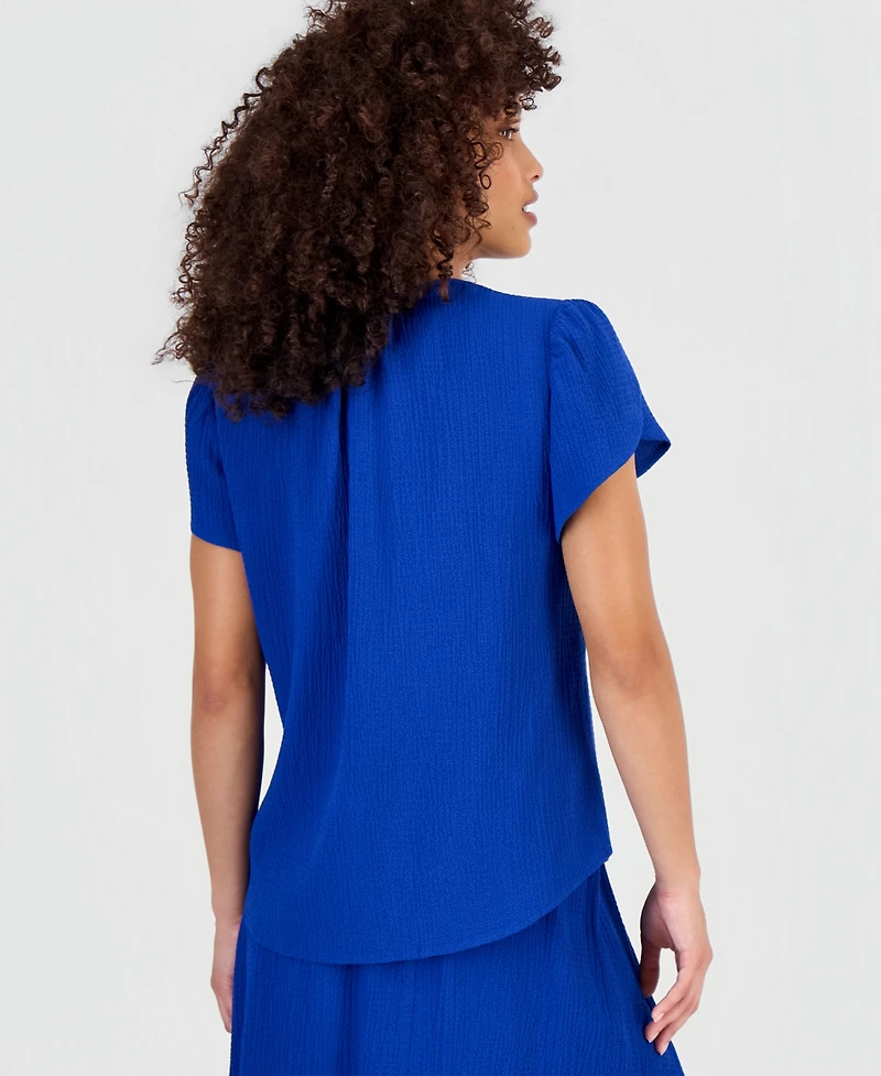 Anne Klein Essentials Petite Textured Tulip-Sleeve Top