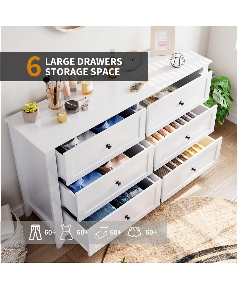 gaomon Modern 6 Drawer Dresser for Bedroom, 54" Wide Wooden Dressers with Large Storage
