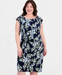 Connected Plus Printed Round-Neck Faux-Sarong Dress