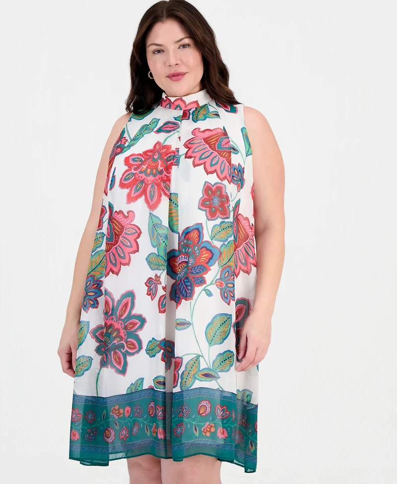Robbie Bee Plus Printed Mock-Neck Sleeveless Dress