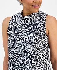 Robbie Bee Petite Tie-Back Mock Neck Printed Shift Dress