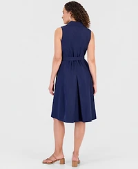 Robbie Bee Petite Cotton Zip-Front Belted Sleeveless Dress