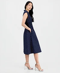 Sandra Darren Petite V-Neck Zip-Front Cotton Midi Dress