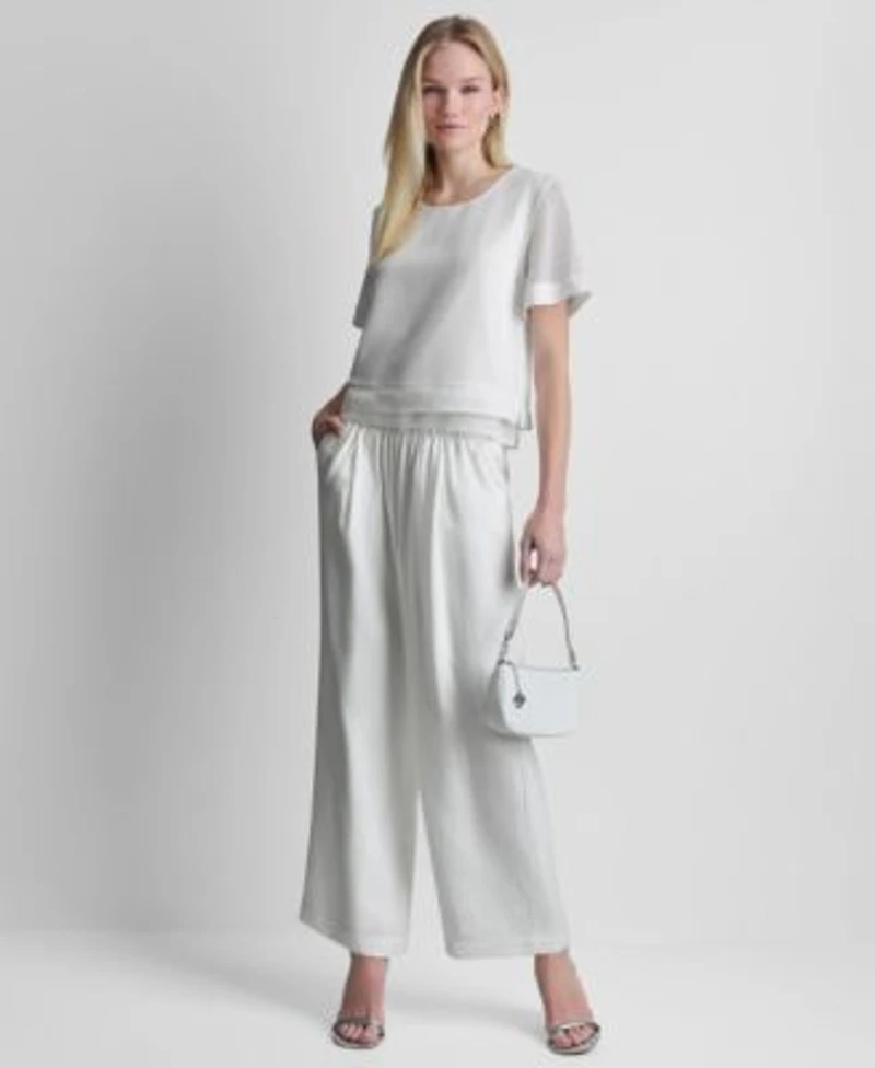 Dkny Womens Crew Neck Layered Top High Rise Pull On Ankle Pants