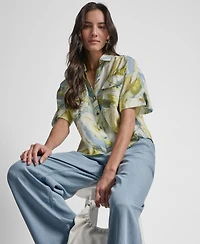 Dkny Women's Roll-Tab Sleeves Collar Neck Top