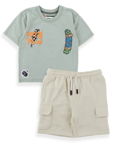 Sovereign Code Boys' 2T-7 Graphic Print T-Shirt and Shorts, 2-Piece Set