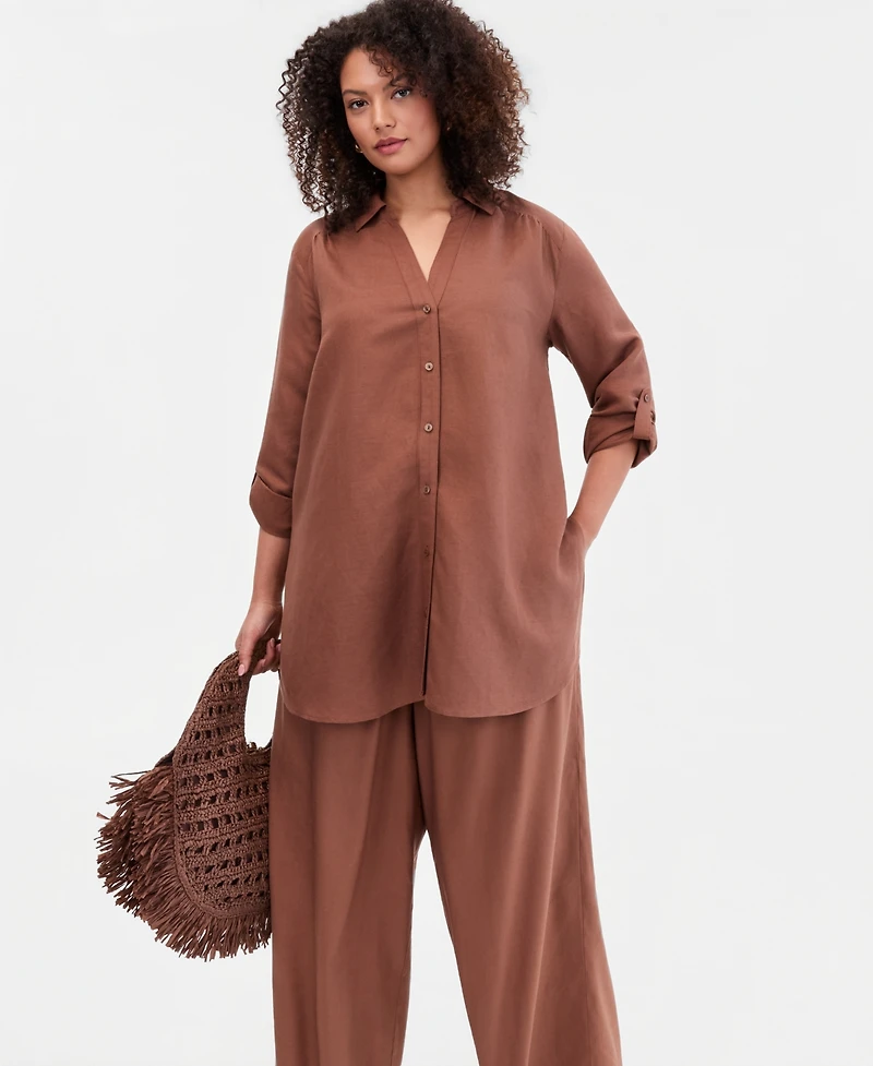 I.n.c. International Concepts Plus Linen-Blend Tunic, Exclusively at Macy's