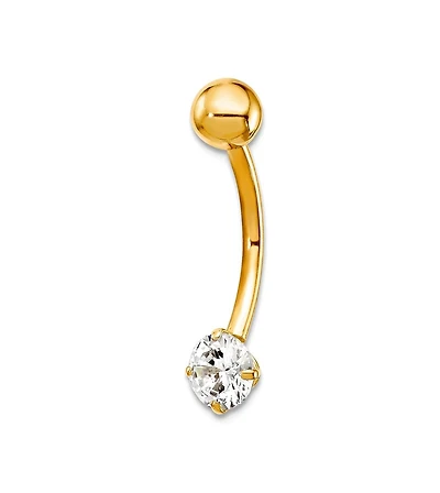 Curata Jewelry Solid 10k Yellow or White Gold 14g 5mm Round Cubic Zirconia Belly Ring Dangle