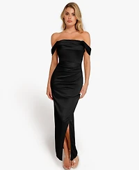 Popilush Women's Shapewear Off Shoulder Shine Ruched Sculpting Maxi Dress Wedding