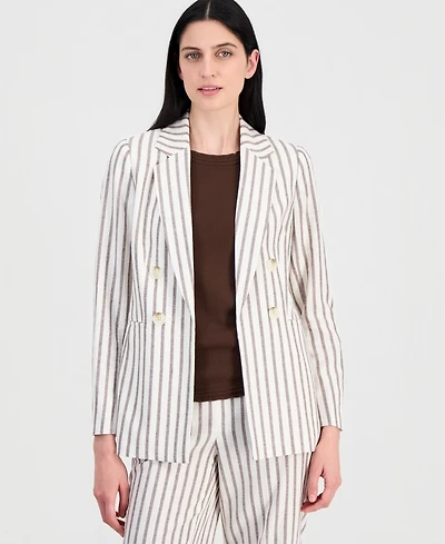 Anne Klein Women's Linen-Blend Striped Open Front Blazer