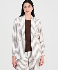 Anne Klein Women's Linen-Blend Striped Open Front Blazer