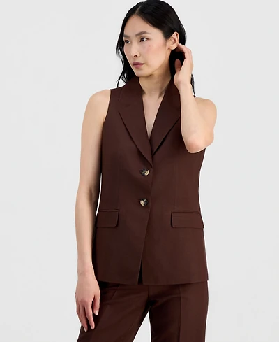 Anne Klein Women's Linen-Blend Two-Button Notch-Collar Vest