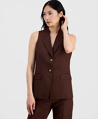 Anne Klein Women's Linen-Blend Two-Button Notch-Collar Vest