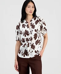 Anne Klein Petite Printed Y-Neck Pull-On Top