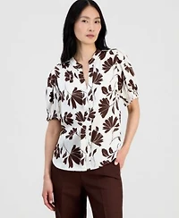 Anne Klein Womens Printed Puff Sleeve Blouse