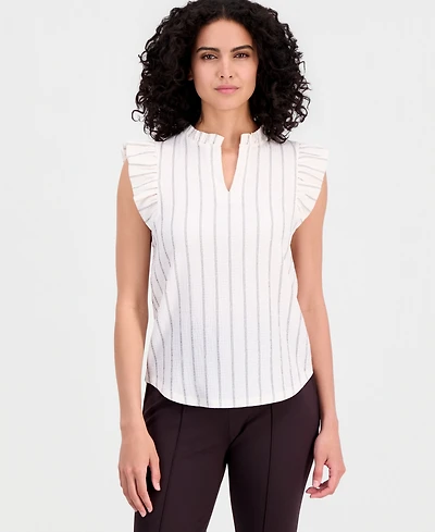 Anne Klein Women's Textured Pinstripe Flutter-Sleeve Top