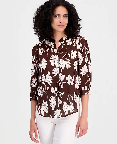 Anne Klein Women's Split-Neck 3/4-Sleeve Top