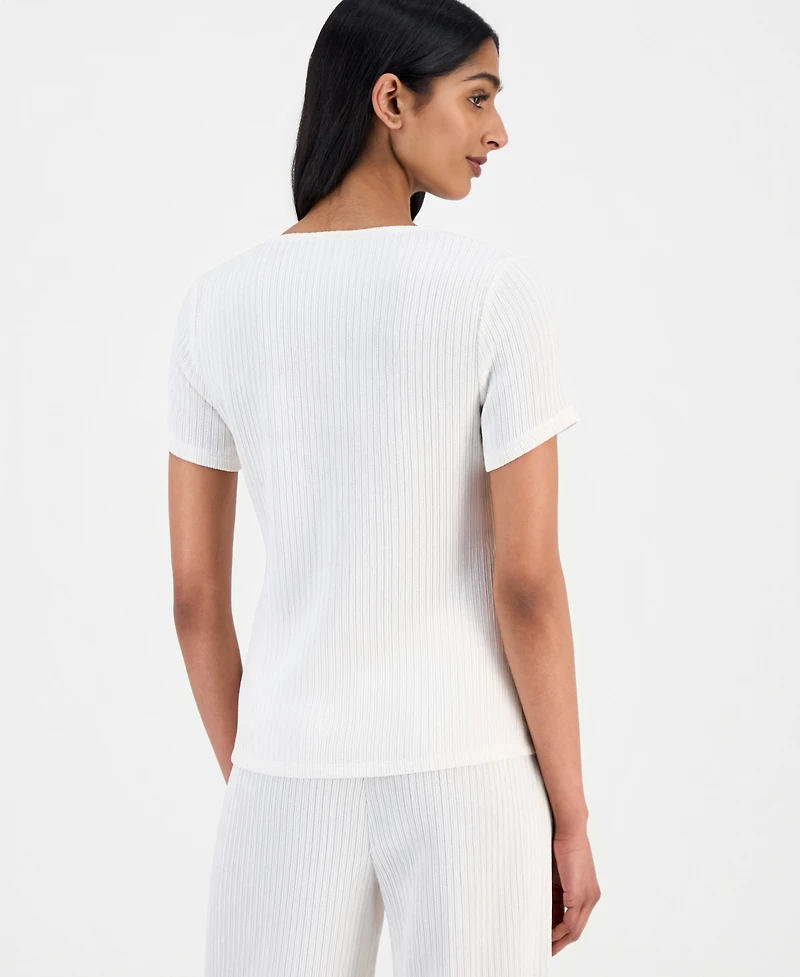 Anne Klein Women's Crinkle-Knit Short-Sleeve Cardigan