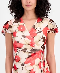Anne Klein Women's Printed Flutter-Sleeve Wrap Dress