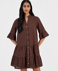 Anne Klein Women's Cotton Eyelet Tiered Swing Dress