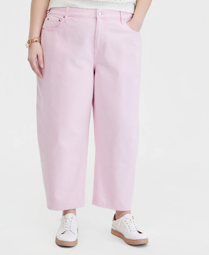 On 34th Trendy Plus Cropped Barrel-Leg Jeans, Macy's Exclusive