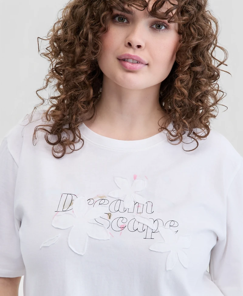 On 34th Trendy Plus Size Dreamscape Applique T-Shirt, Macy's Exclusive