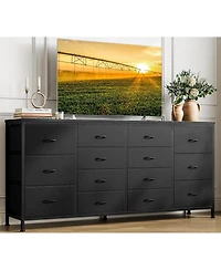 gaomon 63" W Long Fabric Dresser Tv Stand with 14 Drawers and Power Outlets, for 65–75 Inch TVs