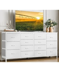 gaomon 63" W Long Fabric Dresser Tv Stand with 14 Drawers and Power Outlets, for 65–75 Inch TVs