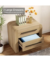 Tribesigns Nightstand with 2 Drawers, 27.55" Night Stand with Storage, Modern Curved Bedside Table with Metal Handles