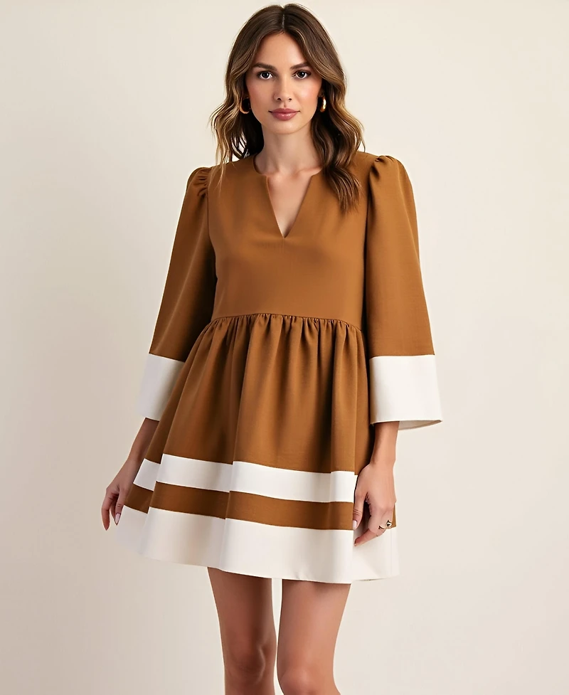 Modenaire Women's Fit & Flare Contrast Trim Mini Dress