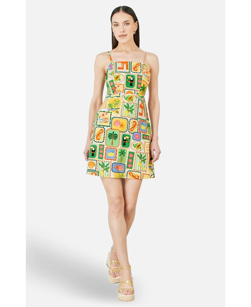Yumi Women's Postcard Print Mini Sun Dress
