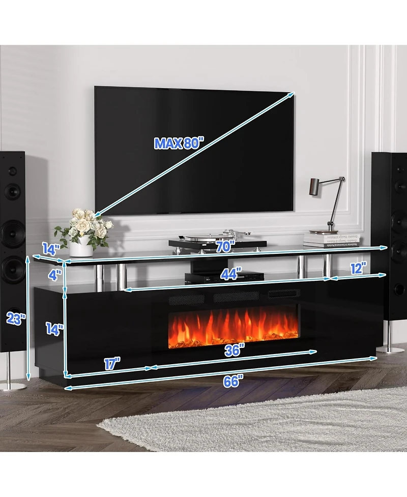 gaomon 70" Fireplace Tv Stand with 36'' Firplace, Electric Heater 12 Frame and Led Light Colors