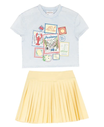 Tween Diva Girls' 7-16 Graphic T-Shirt and Pleated Active Tennis Skort, 2-Piece Set