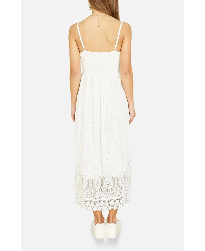 Yumi Women's Lace Embroidered Tassel Tie Midi Dress
