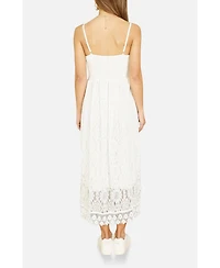 Yumi Women's Lace Embroidered Tassel Tie Midi Dress