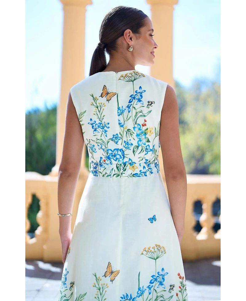 Yumi Women's Butterfly Print Midi Wrap Dress