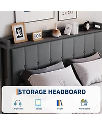 gaomon Upholstered Bed with Button Tufted Wingback Storage Headboard