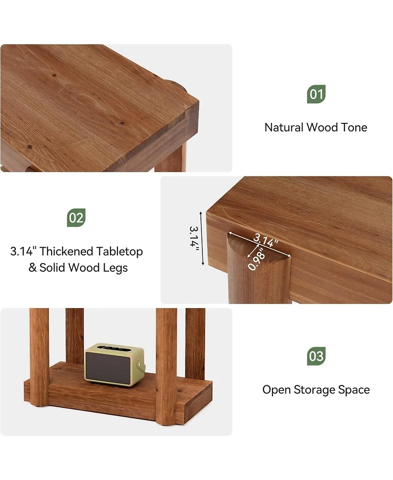 Tribesigns Solid Wood End Table Set of 2, Farmhouse Side Table with 2-Tier Storage Shelf, Rectangle Bedside Tables Accent Nightstand