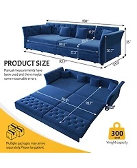 Streamdale Furniture Oversize Pull Out Sofa Bed, Convertible Sleeper Sofa with Fabric Flower Tufted Design