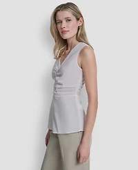 Dkny Women's Sleeveless Cotton Polin Ruched Front Top