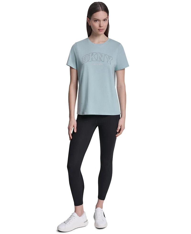 Dkny Sport Women's Rhinestone Varsity Logo Relaxed Fit Pull-On T-Shirt