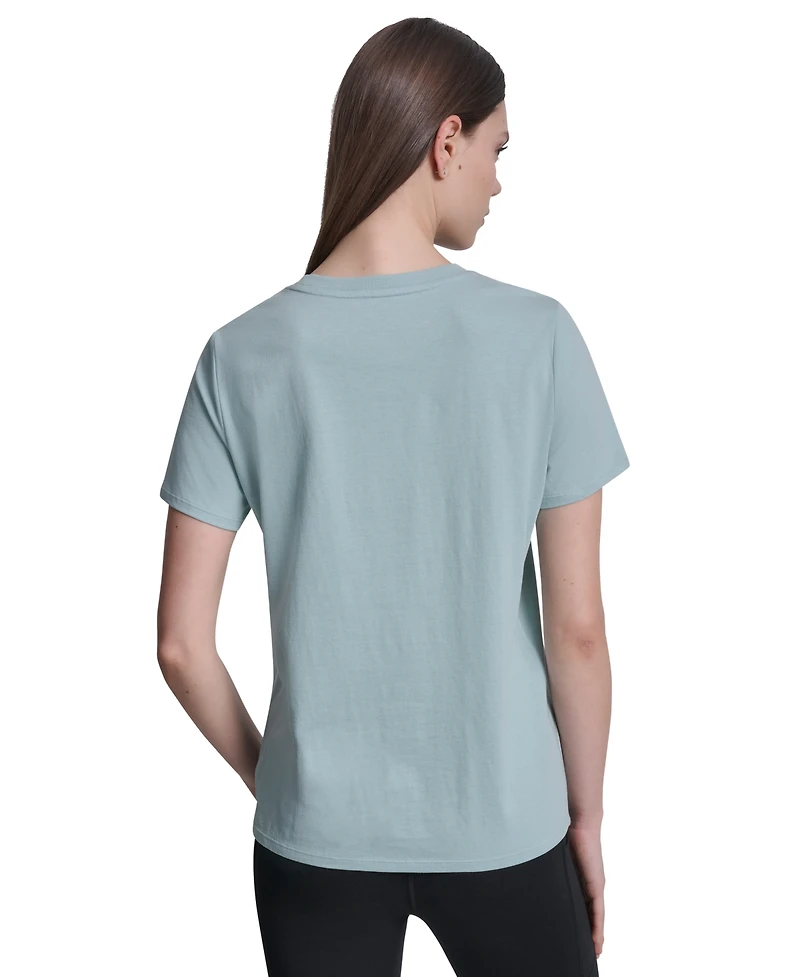 Dkny Sport Women's Rhinestone Varsity Logo Relaxed Fit Pull-On T-Shirt