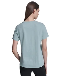Dkny Sport Women's Rhinestone Varsity Logo Relaxed Fit Pull-On T-Shirt