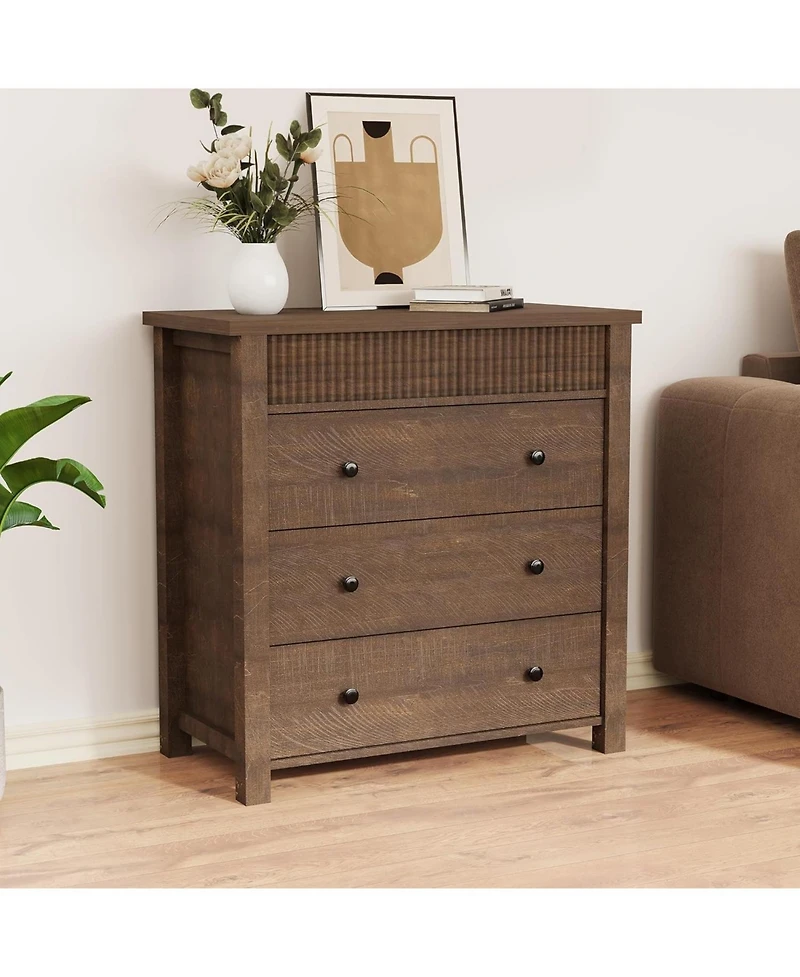 gaomon 3 Drawer Dresser for Bedroom Nightstand, Wooden Chest of Drawers, Fluted End Table, Storage Organizer for Living Room, Hallway and Entryway