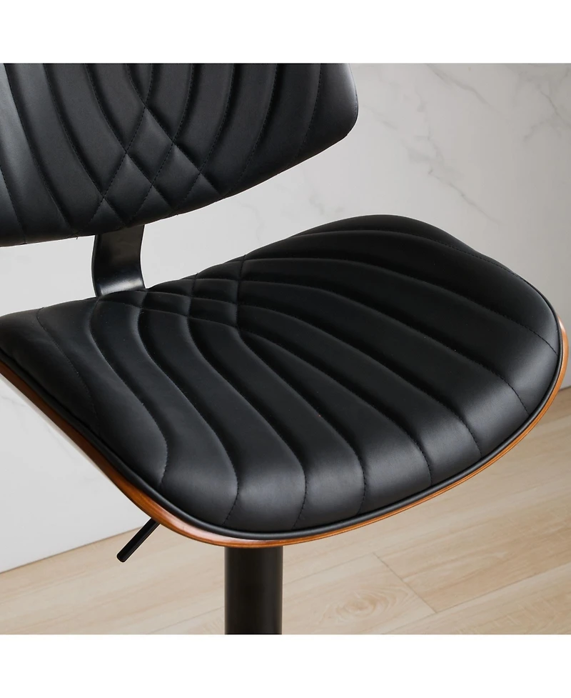 Simplie Fun Walnut Bentwood Faux Leather Back Swivel Bar Stool