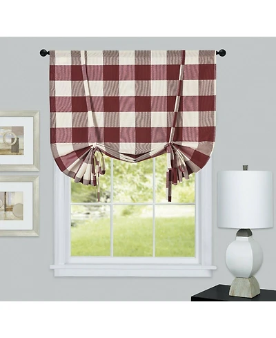 Kate Aurora Country Farmhouse Rod Pocket Buffalo Plaid Gingham Tie Up Window Curtain Panel