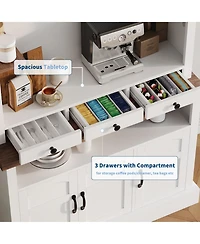 Gaomon 72 Inch Tall Coffee Bar Cabinet, Coffee Nook Station with Led Lights, 6 Hooks, Drawers and Cabinets