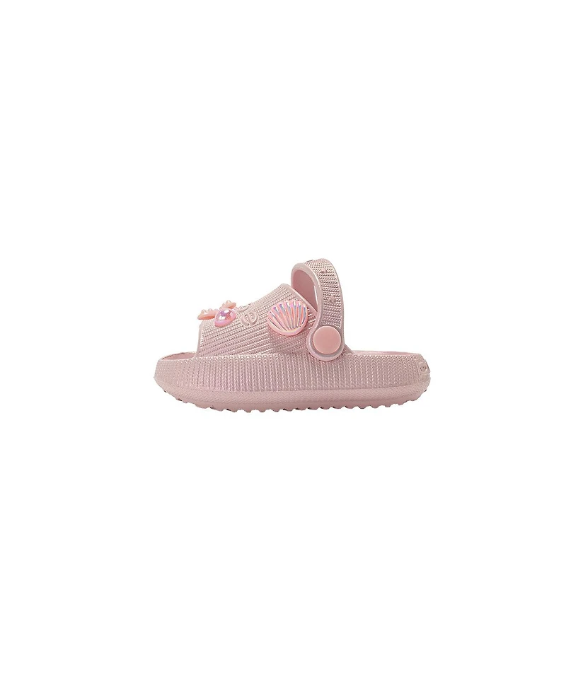 Bebe Little Girls Platform Eva Slide with Iridescent Finish and Sea Life Charms