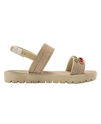 Bebe Girls Pcu Sandal with Embossed Woven and Fruit Charm