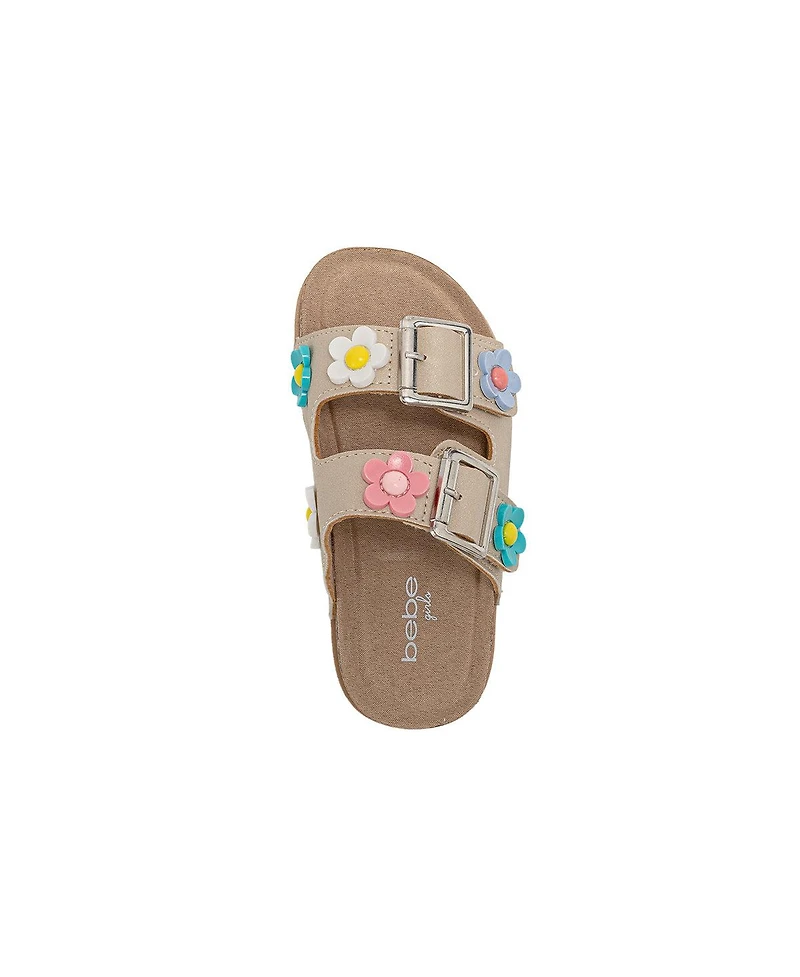Bebe Big Girls Footbed Sandals - Lightweight and comfy, with Adjustable Buckles Colorful Floral Charm Accents